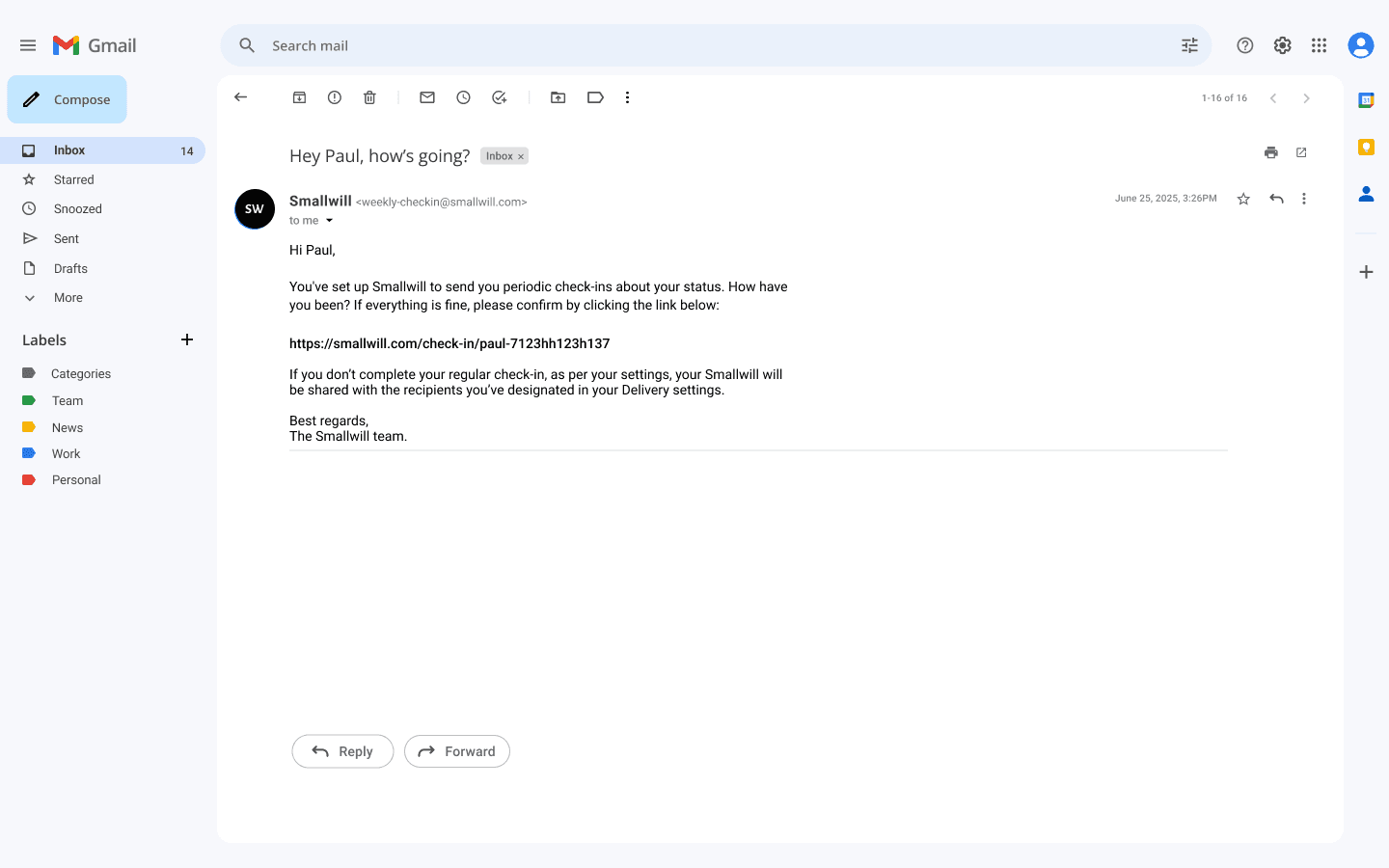 Screenshot of Wellness Check-ins